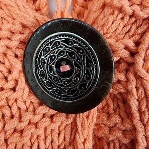 SOFT SURROUNDINGS Salmon/Coral Knit Cardigan Sweater with open weave pattern.